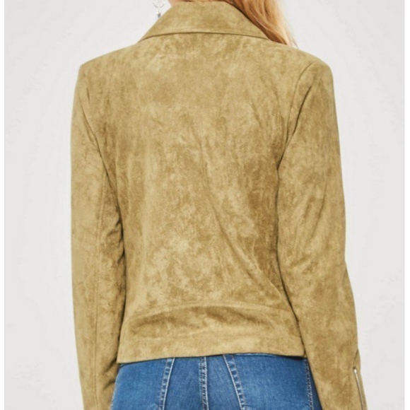 Faux Suede Moto Jacket in Olive Front Zippered - Picture 4 of 8
